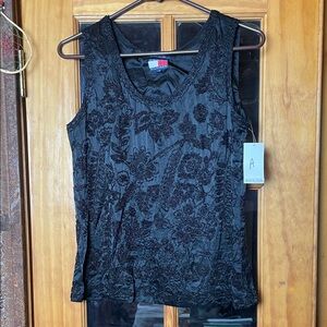 Tommy Hilfiger Black Beaded Floral Sleeveless Top, Size S